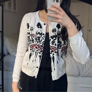 Women's White Graphic Cardigan
